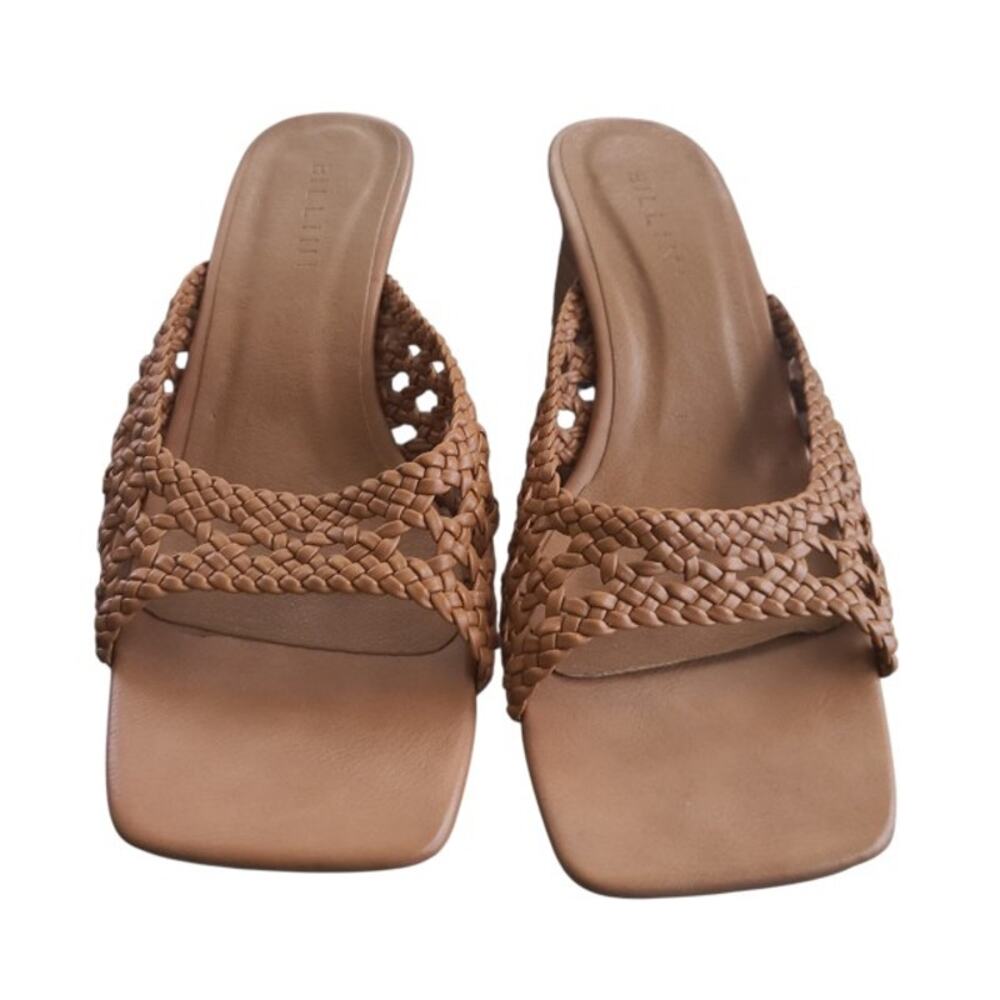 Billini Zia Woven Mule Heels Tan Square Toe Block Heel Slide Sandals 8
